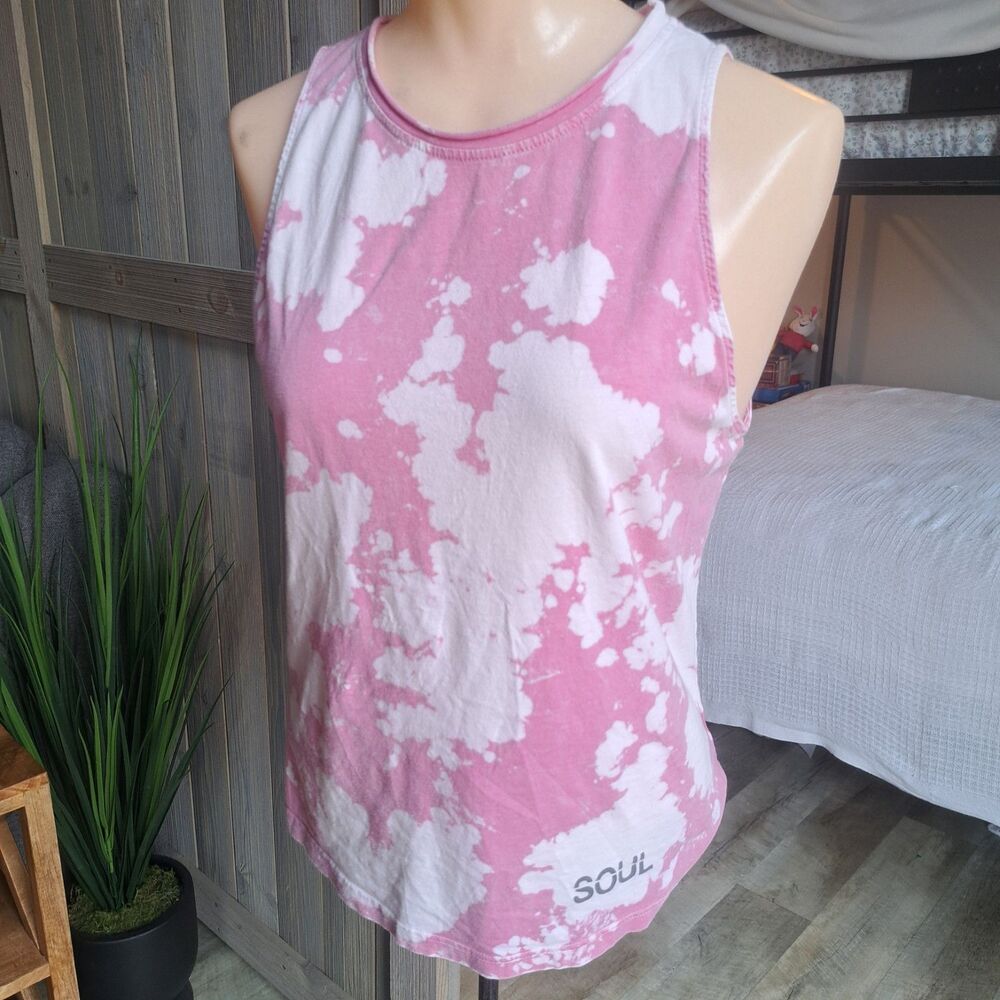 Soul by Soulcycle Pink Tie Dye Tank Top Small Open Back Summer Cycling Athletic